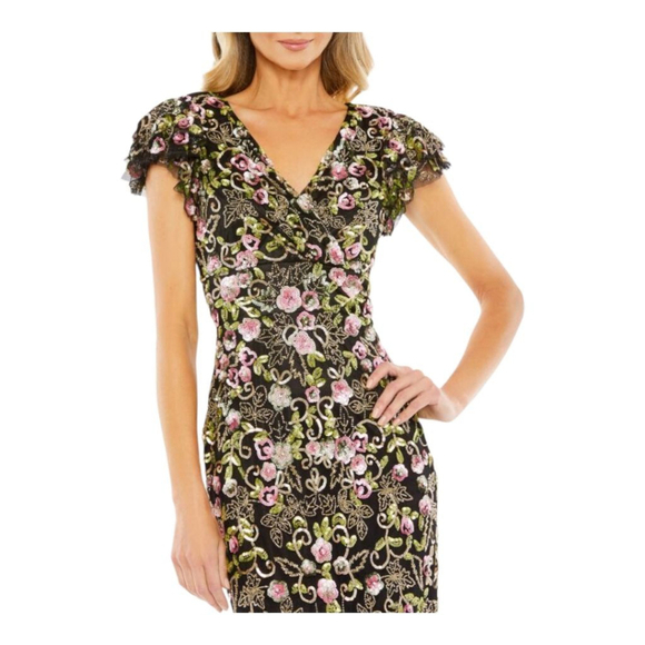 Women Mac Duggal Dress Size 14 Black Floral - Picture 5 of 6